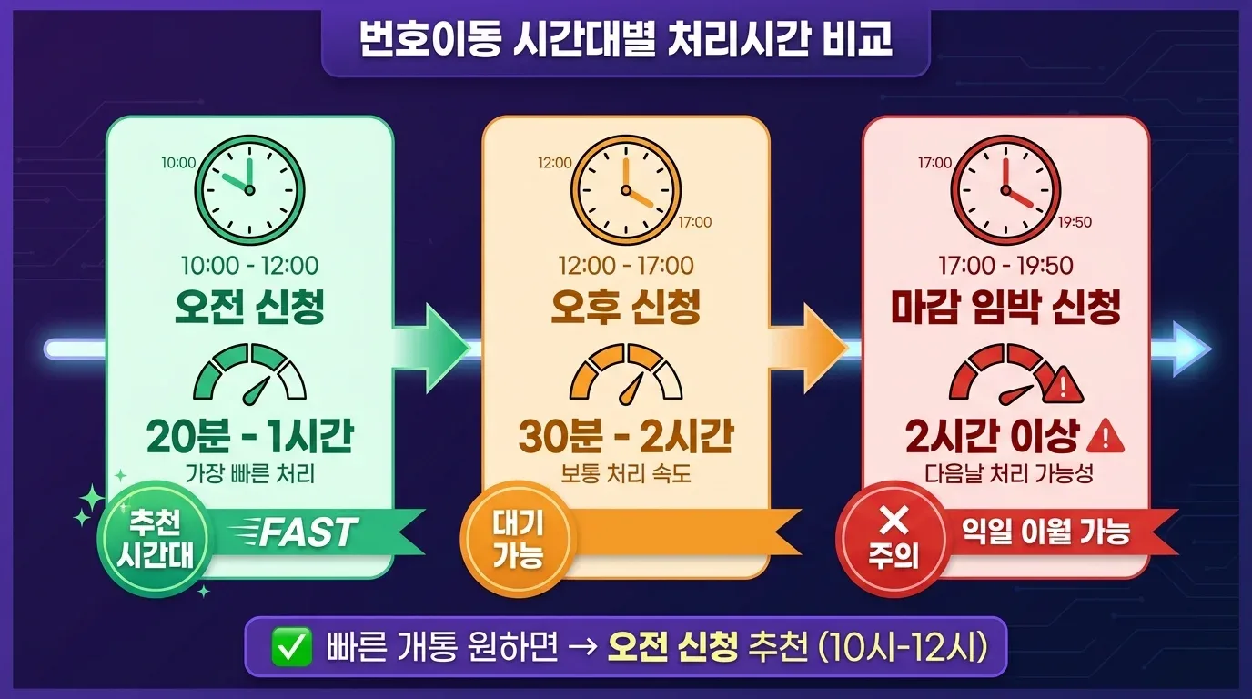 번호이동 처리 시간대별 대기 시간 비교 — 오전 vs 오후 처리 속도 차이