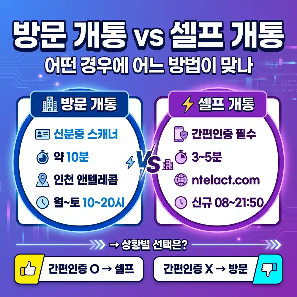 인천 선불폰 방문 개통 vs 셀프 개통 비교표
