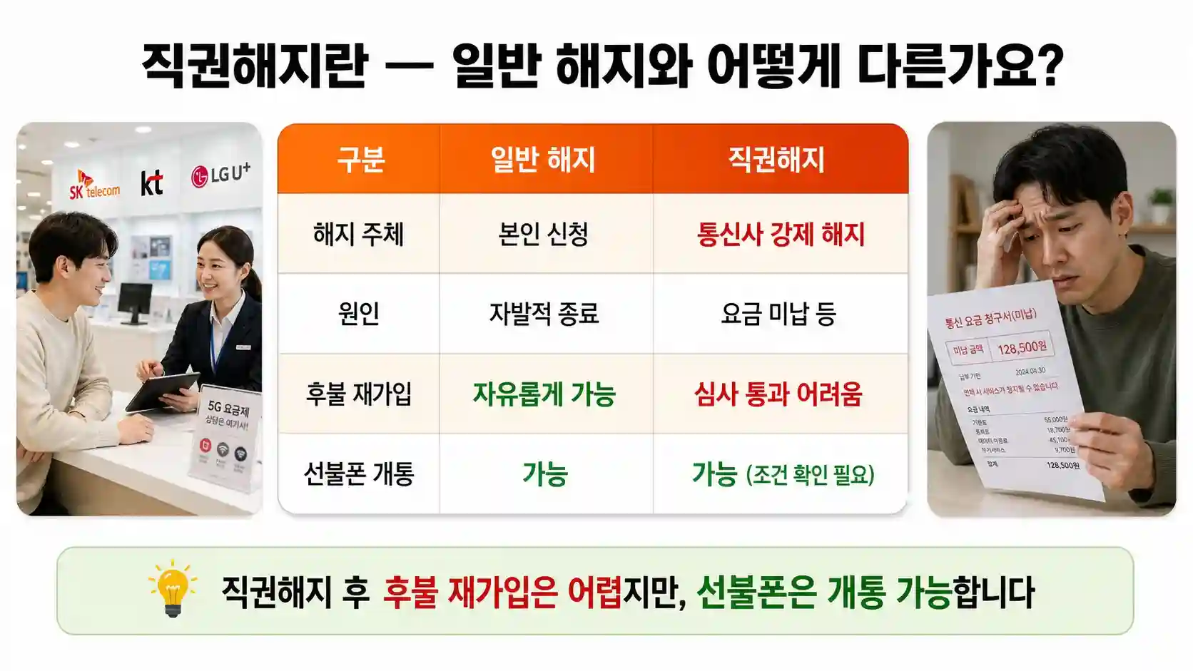 직권해지 vs 일반 해지 차이 — 직권해지 후 후불폰 재가입 어려운 이유