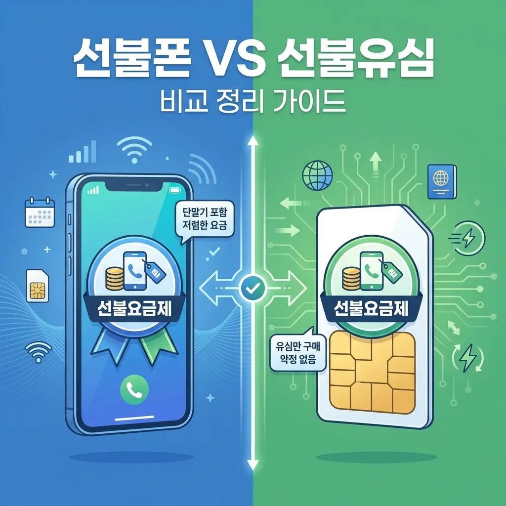 선불폰 vs 선불유심, 기기 포함 여부와 요금 구조 차이 기준으로 비교 정리