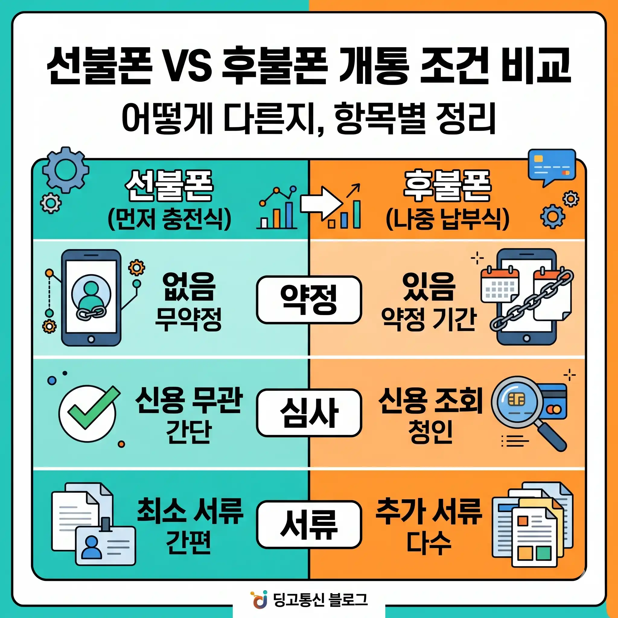 선불폰 개통 조건 후불폰이랑 어떻게 다른지, 약정·심사·서류 항목별로 따져봄